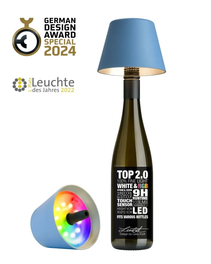 TOP 2.0 - RGB-Akku-Flaschenleuchte blau