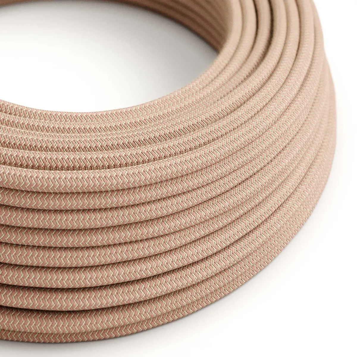 Textilkabel rund 3x0,75mm² altrosa-beige, Zick-Zack