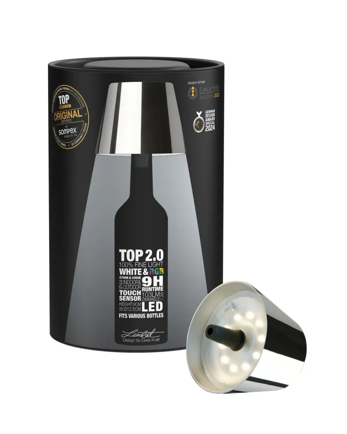 TOP 2.0 - RGB-Akku-Flaschenleuchte chrom