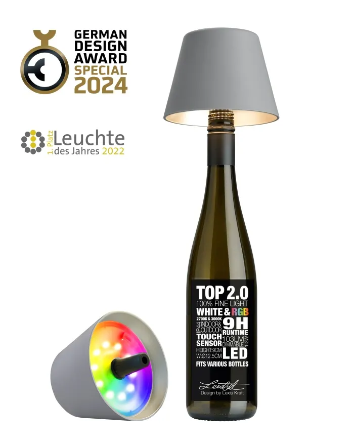 TOP 2.0 - RGB-Akku-Flaschenleuchte grau