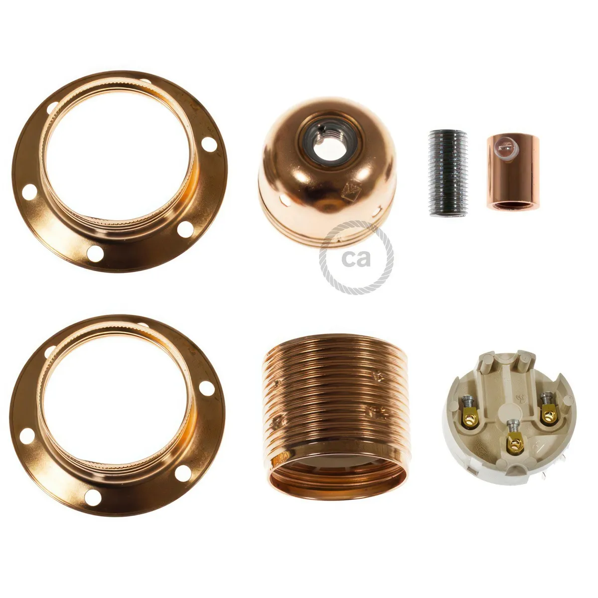 Metall-Fassung E27, kupfer, 2 Gewinderinge