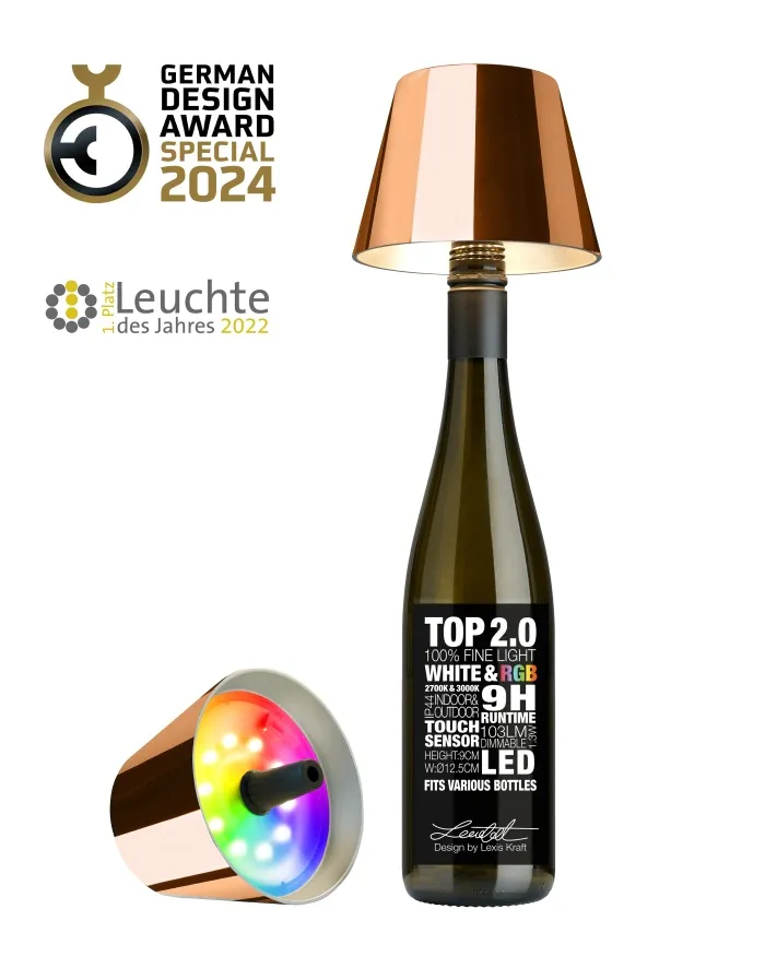 TOP 2.0 - RGB-Akku-Flaschenleuchte, kupfer
