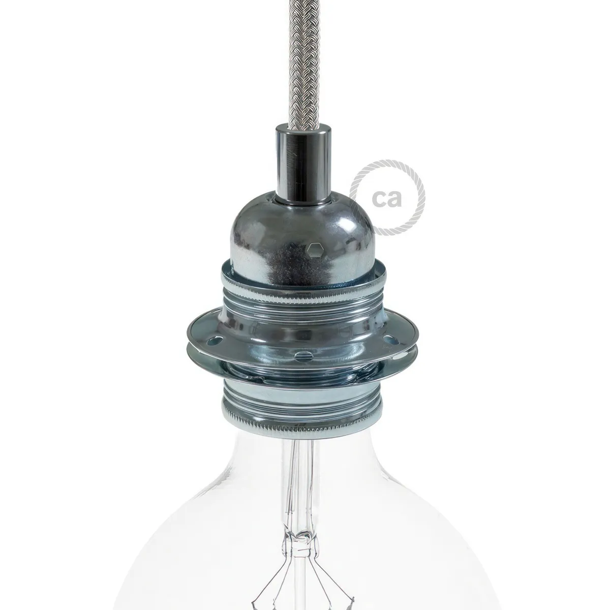 Lampenfassung Metall mit Doppelklemmring E27 Silber