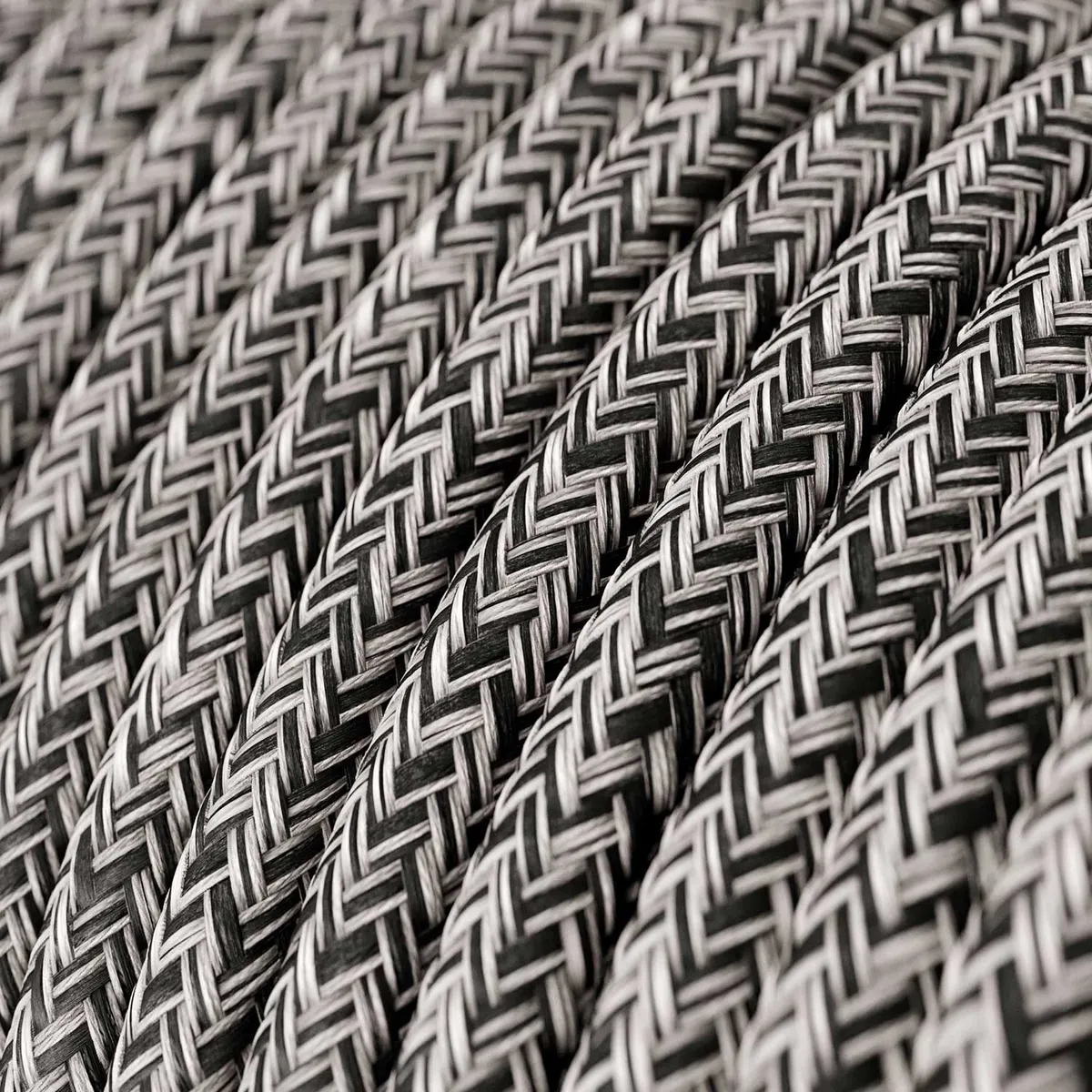 Textilkabel 3x0,75mm² Baumwolle Onyx Tweed schwarz und Glitter-Verarbeitung