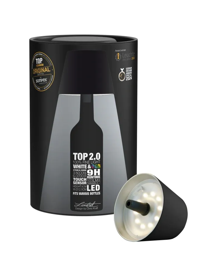 TOP 2.0 - RGB-Akku-Flaschenleuchte schwarz