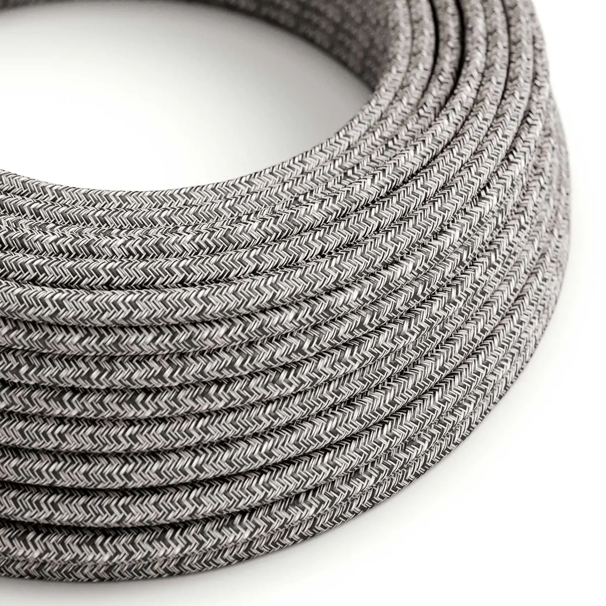 Textilkabel 3x0,75mm² Baumwolle Onyx Tweed schwarz und Glitter-Verarbeitung