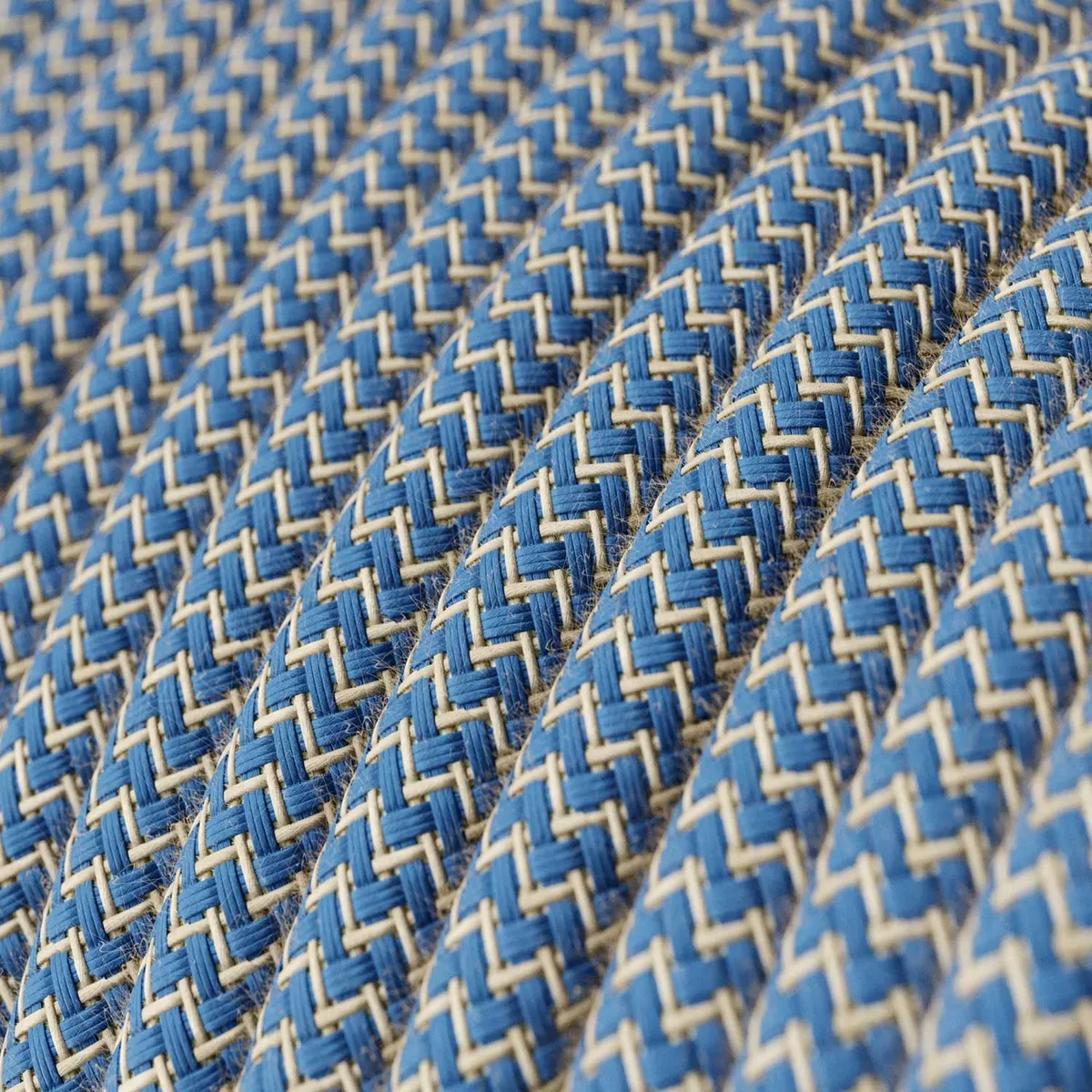 Textilkabel 3x0,75mm² Baumwolle Rinde zick-zack blauer und natürliches Leinen