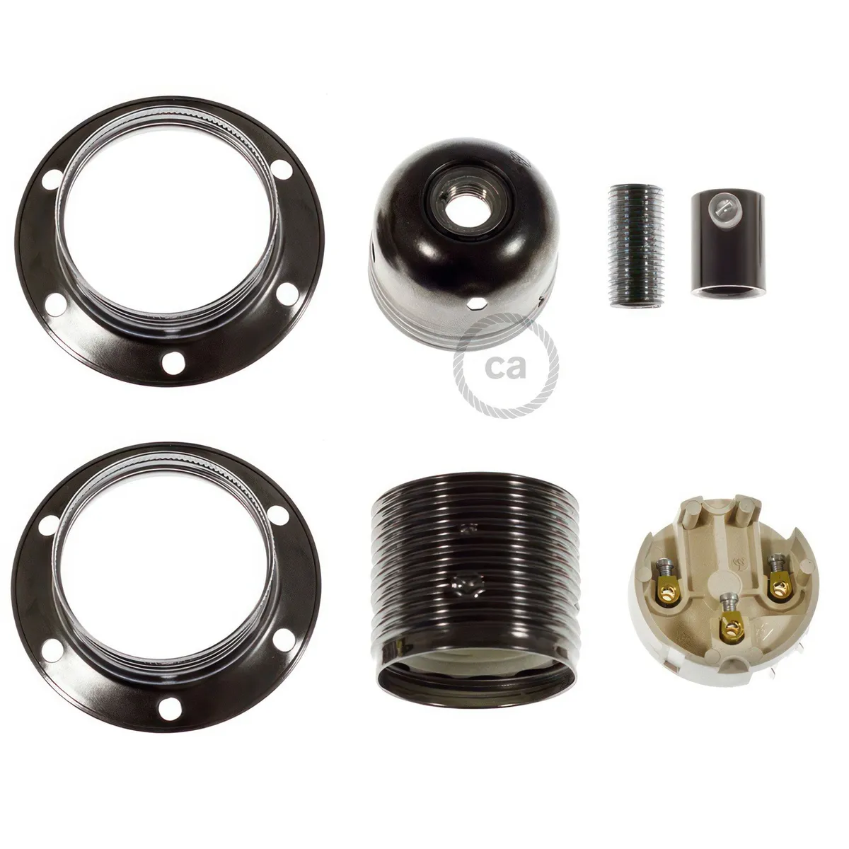 Lampenfassung Metall mit Doppelklemmring E27 Metall schwarz