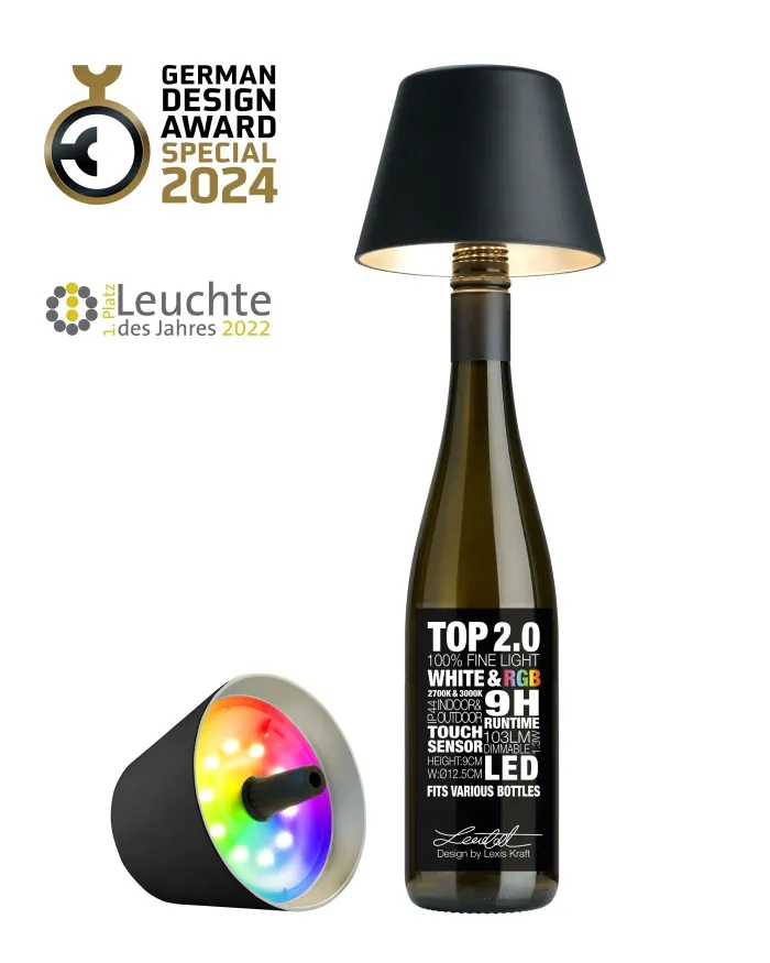 TOP 2.0 - RGB-Akku-Flaschenleuchte schwarz
