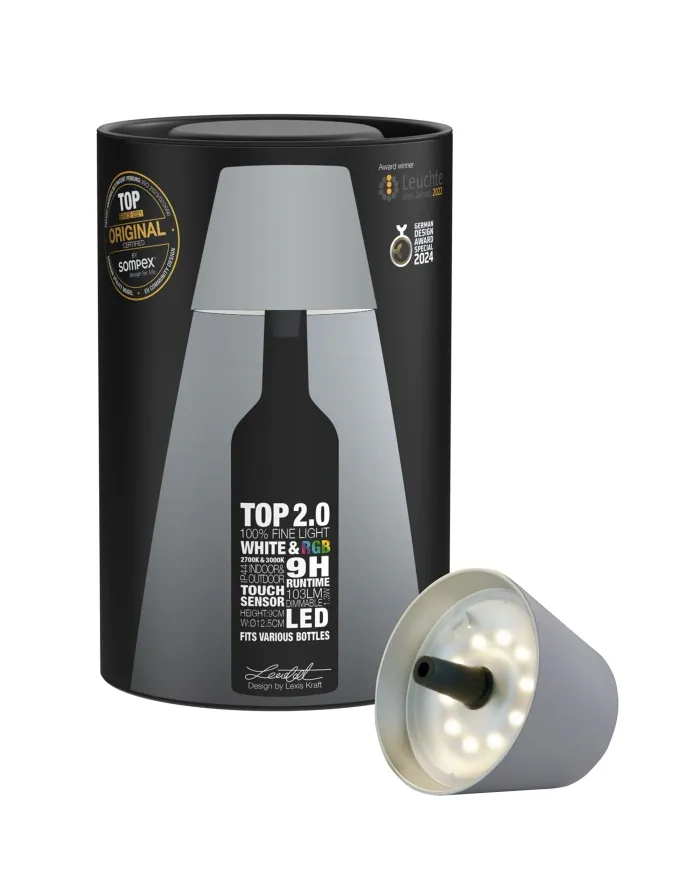 TOP 2.0 - RGB-Akku-Flaschenleuchte grau