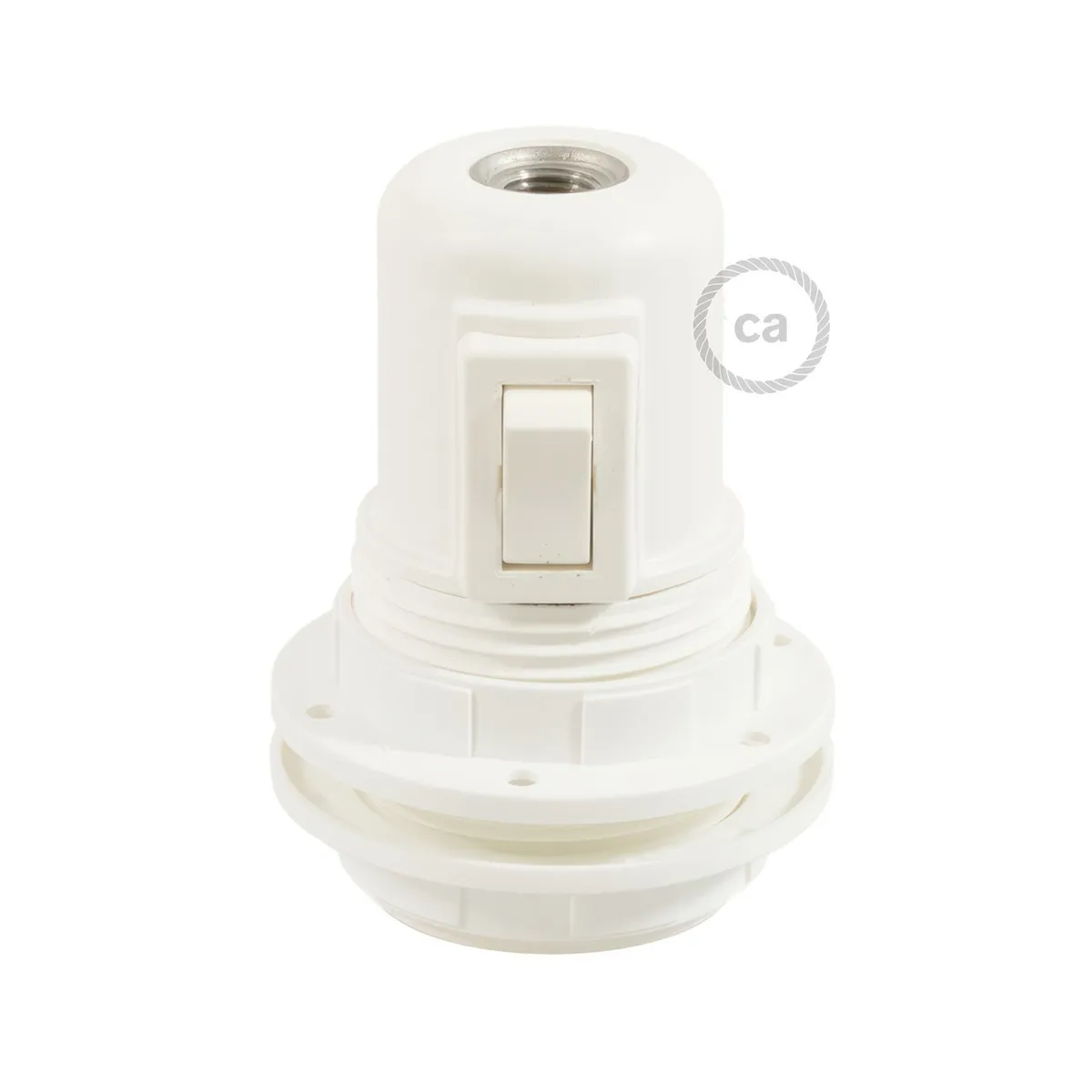 PL27PBTFNB Lampenfassung Thermoplastisch mit Doppelklemmring und Kippschalter E27 Weiß