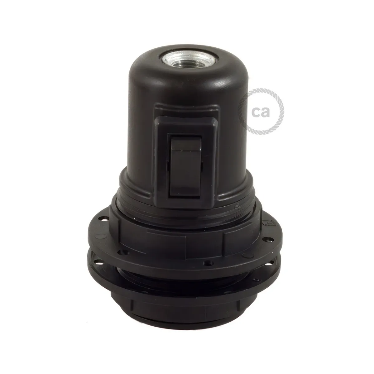 Lampenfassung Thermoplastisch mit Doppelklemmring und Kippschalter E27 Schwarz