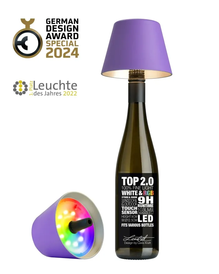 TOP 2.0 - RGB-Akku-Flaschenleuchte flieder