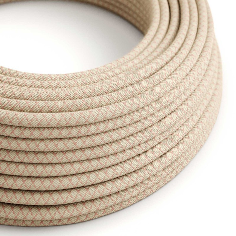 RD61 Textilkabel rund 3x0,75mm² altrosa-beige, Rautenmuster