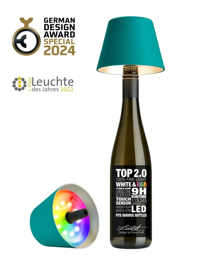 TOP 2.0 - RGB-Akku-Flaschenleuchte türkis