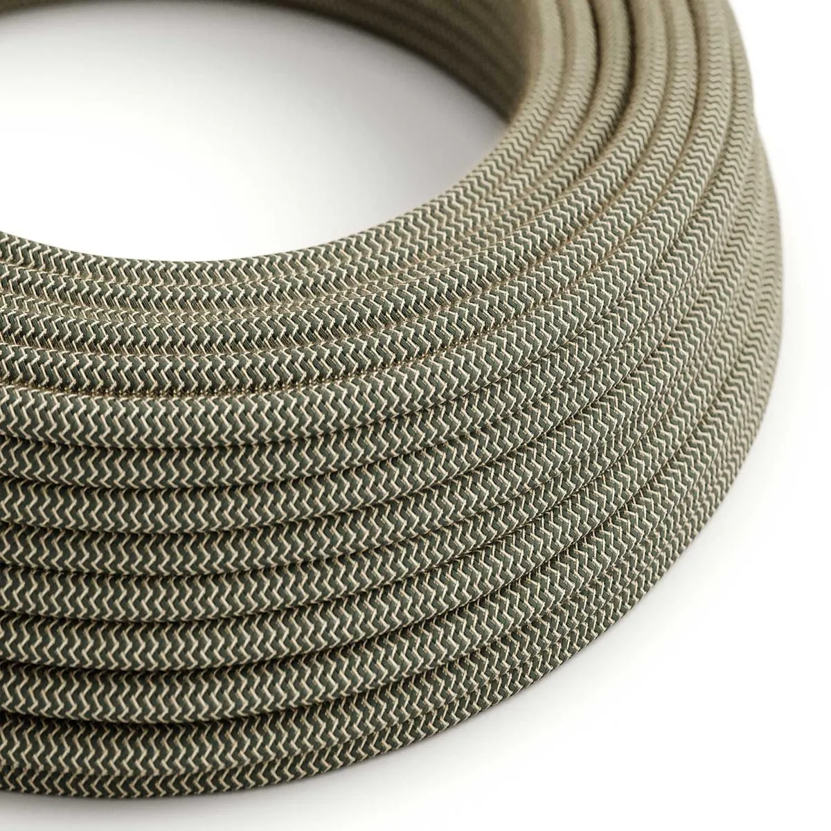 Textilkabel 3x0,75mm² Baumwolle Zick-Zack anthrazit  und natürliches Leinen