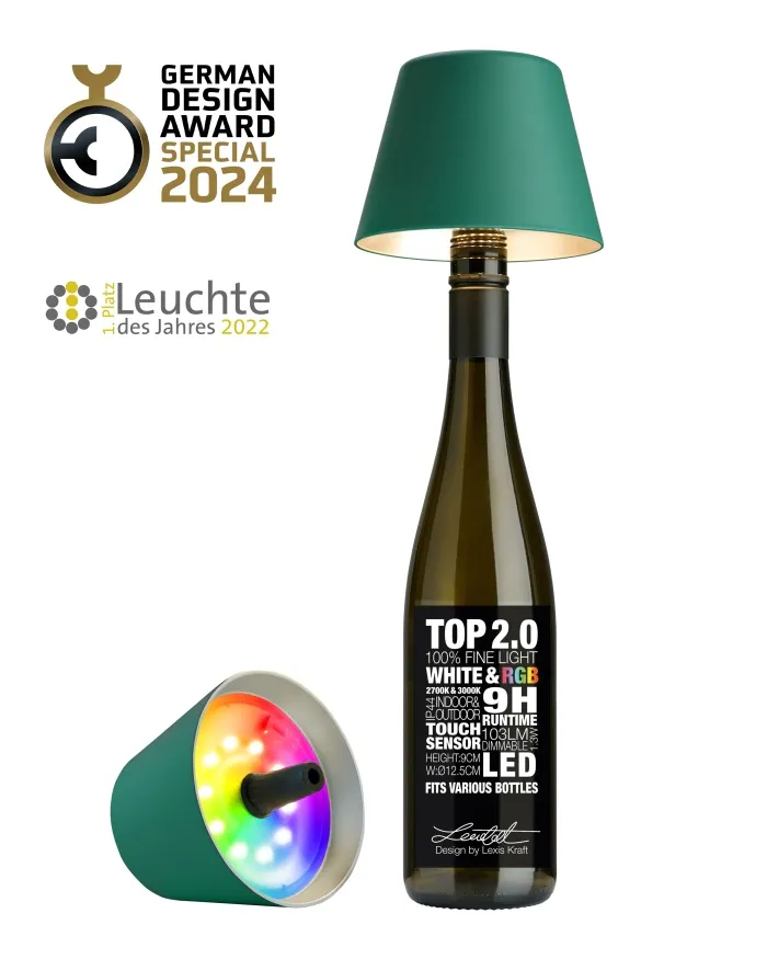 TOP 2.0 - RGB-Akku-Flaschenleuchteb grün