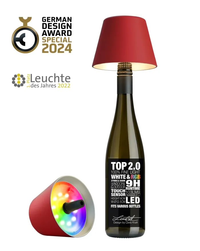 TOP 2.0 - RGB-Akku-Flaschenleuchte rot