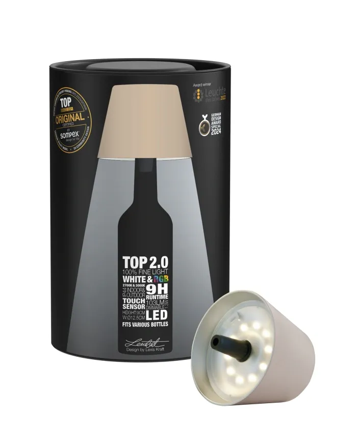 TOP 2.0 - RGB-Akku-Flaschenleuchte sand