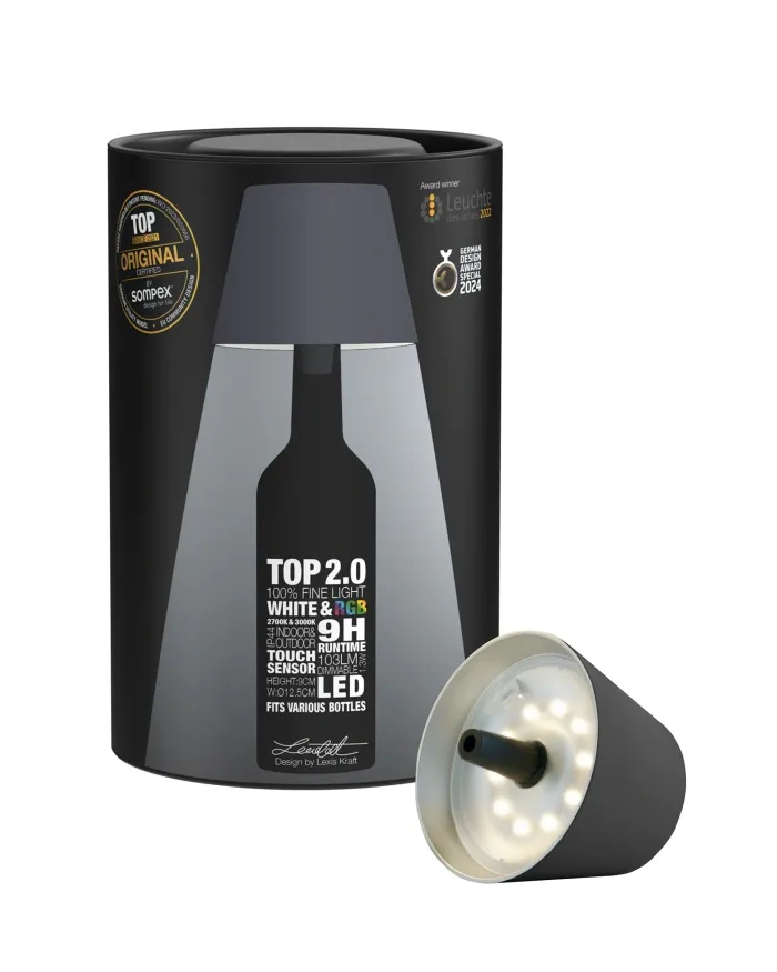 TOP 2.0 - RGB-Akku-Flaschenleuchte anthrazit