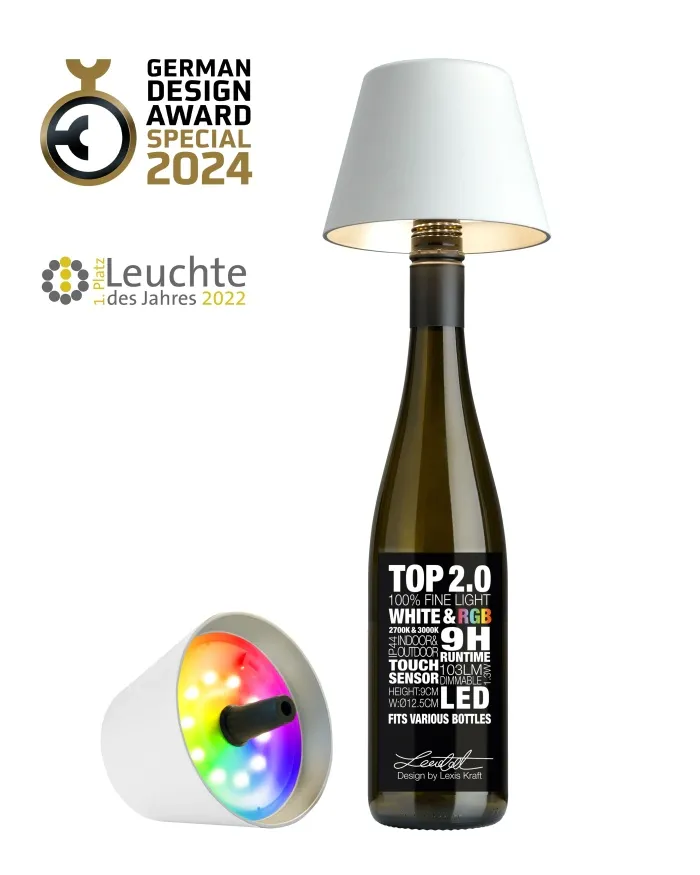 TOP 2.0 - RGB-Akku-Flaschenleuchte weiß