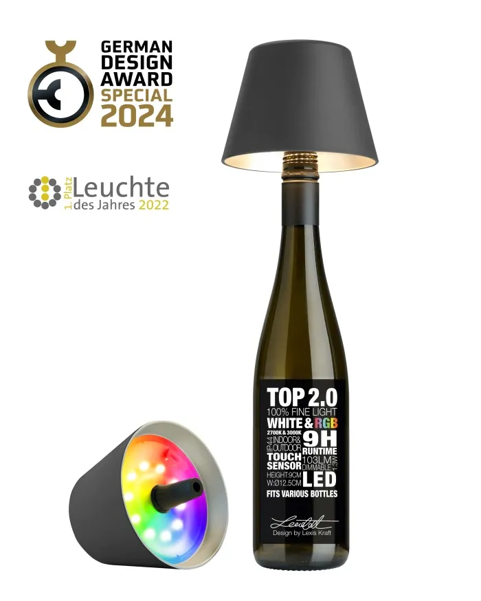 TOP 2.0 - RGB-Akku-Flaschenleuchte anthrazit