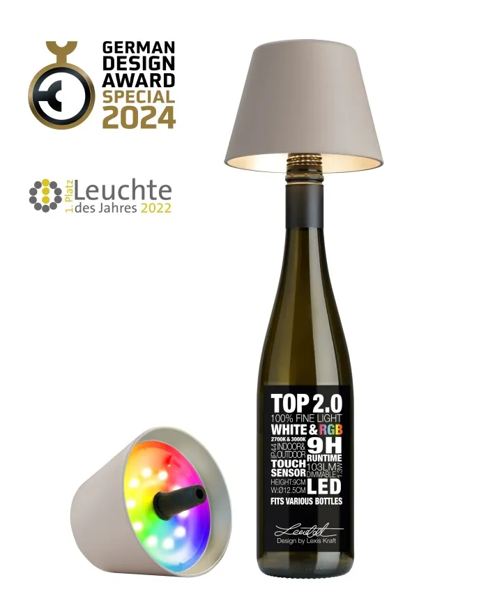 TOP 2.0 - RGB-Akku-Flaschenleuchte sand