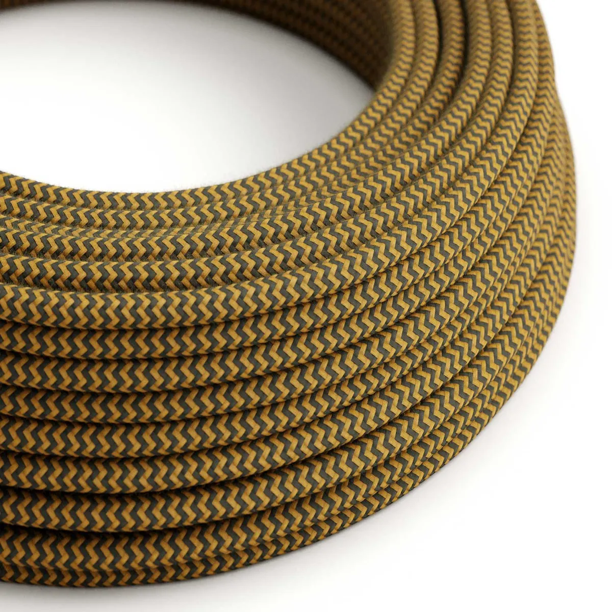 Textilkabel rund 3x0,75mm² honigfarben-anthrazitgrau, aus Baumwolle