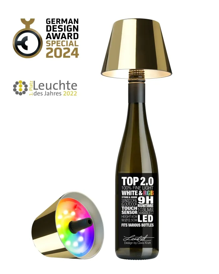 TOP 2.0 - RGB-Akku-Flaschenleuchte gold