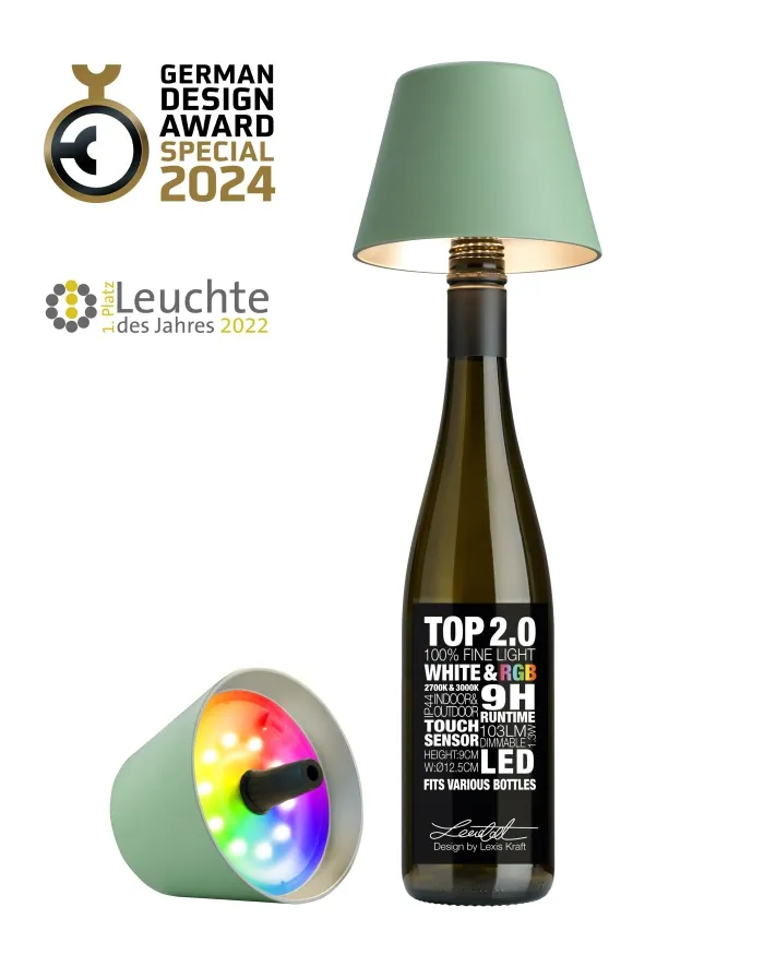TOP 2.0 - RGB-Akku-Flaschenleuchte olivgrün