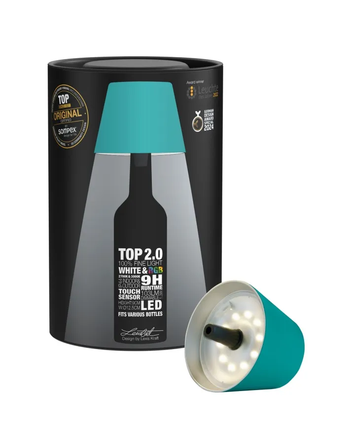 TOP 2.0 - RGB-Akku-Flaschenleuchte türkis