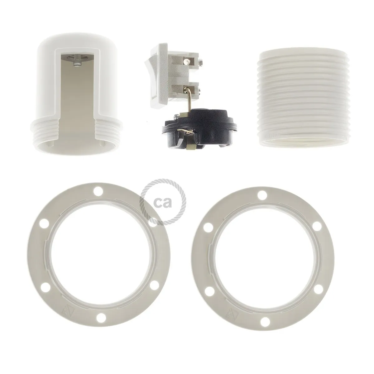 PL27PBTFNB Lampenfassung Thermoplastisch mit Doppelklemmring und Kippschalter E27 Weiß