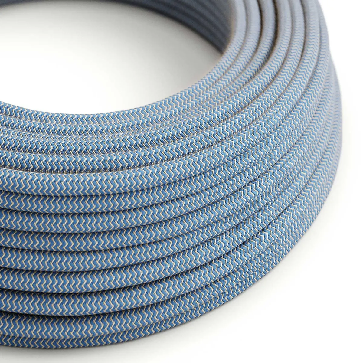 Textilkabel 3x0,75mm² Baumwolle Rinde zick-zack blauer und natürliches Leinen