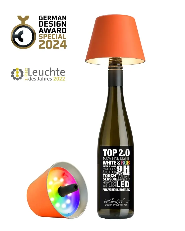 TOP 2.0 - RGB-Akku-Flaschenleuchte orange