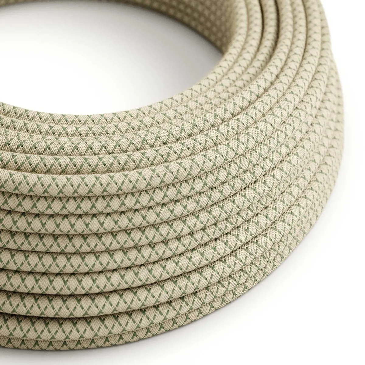 RD62 Textilkabel rund 3x0,75mm² thymiangrün-beige, Rautenmuster