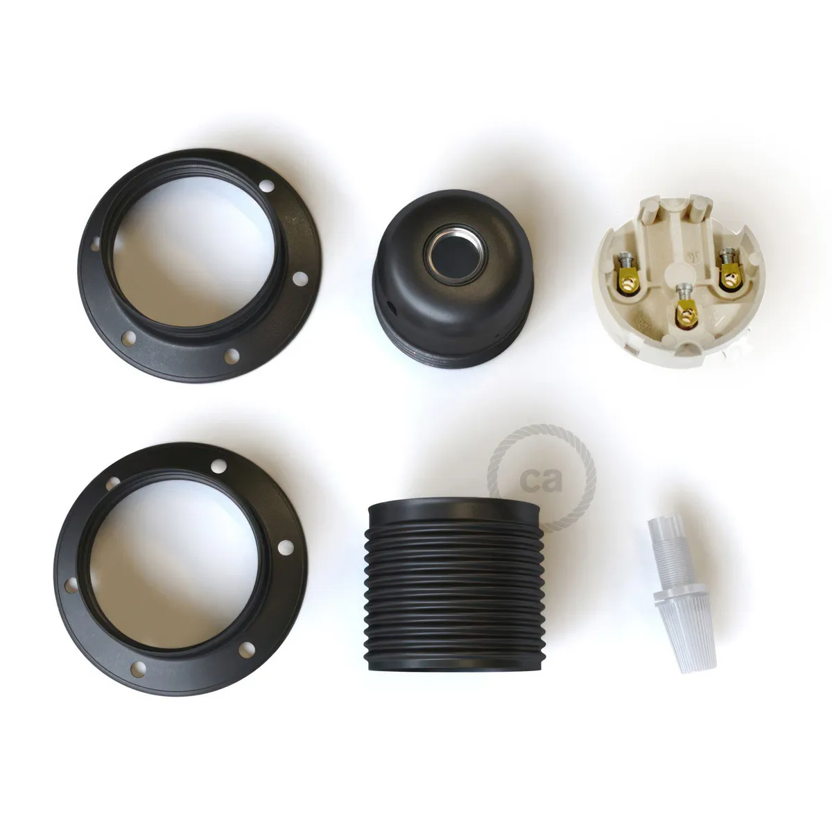 Lampenfassung Metall mit Doppelklemmring E27 silber-schwarz