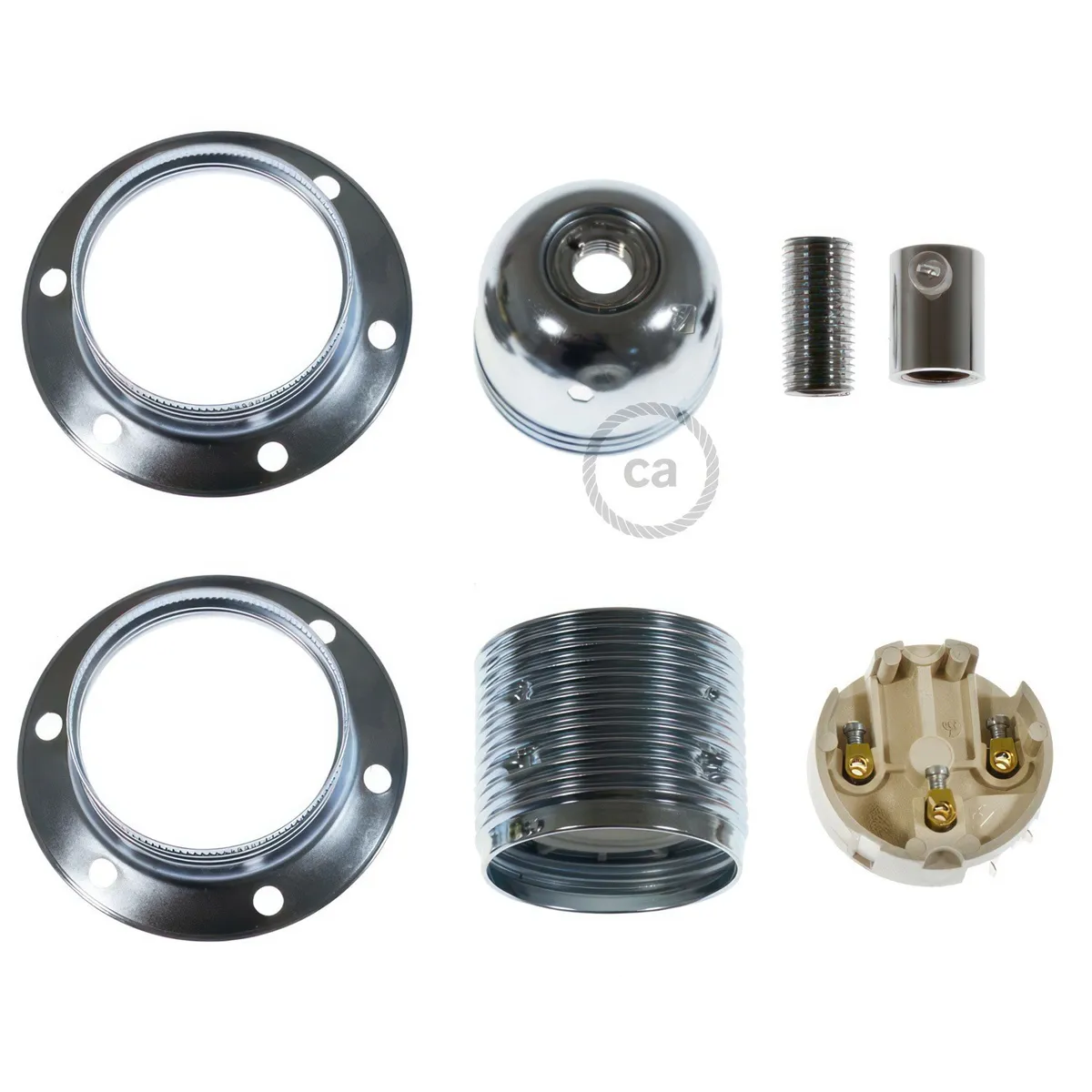 Lampenfassung Metall mit Doppelklemmring E27 Silber